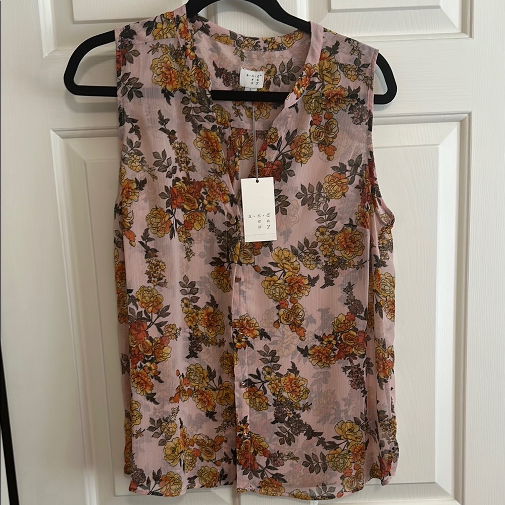 Floral Sleeveless Top - Pink and Yellow